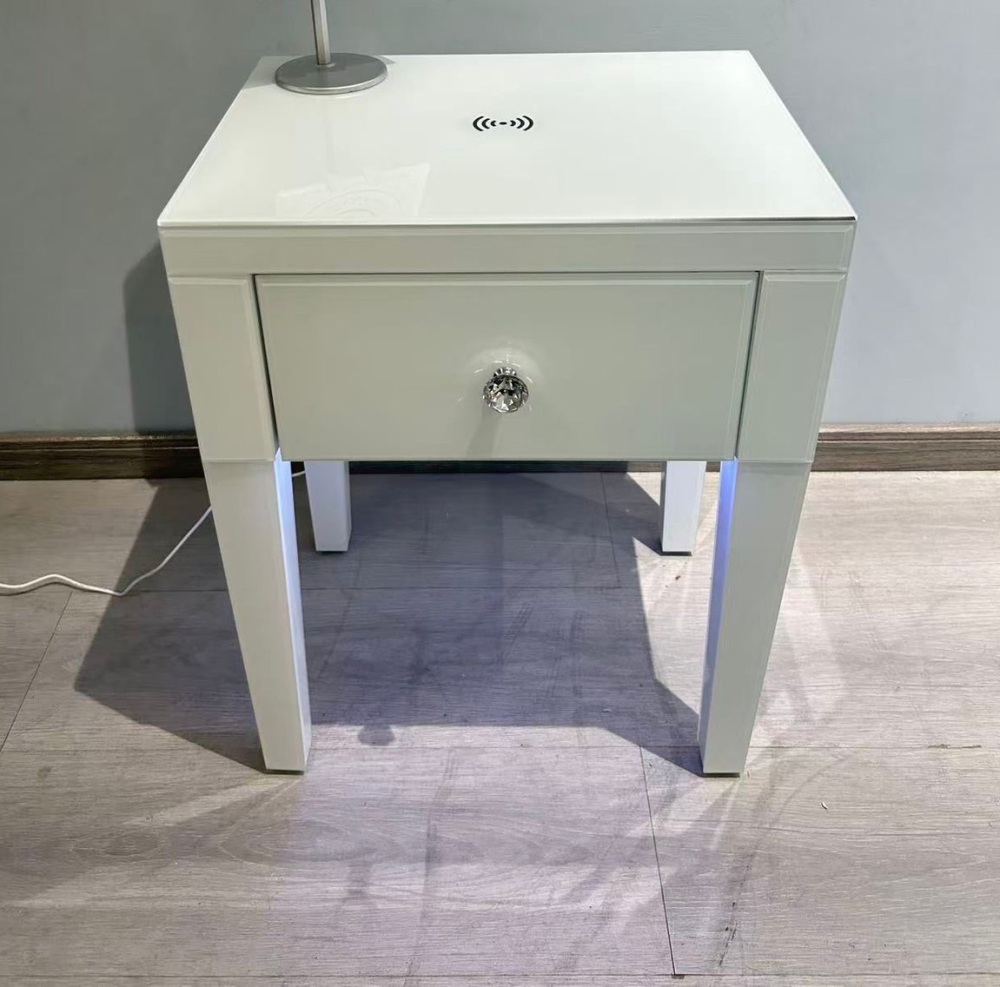 * Bianco Mirrored White 3 Drawer Bedside Chest with Wireless Charging & LED lights