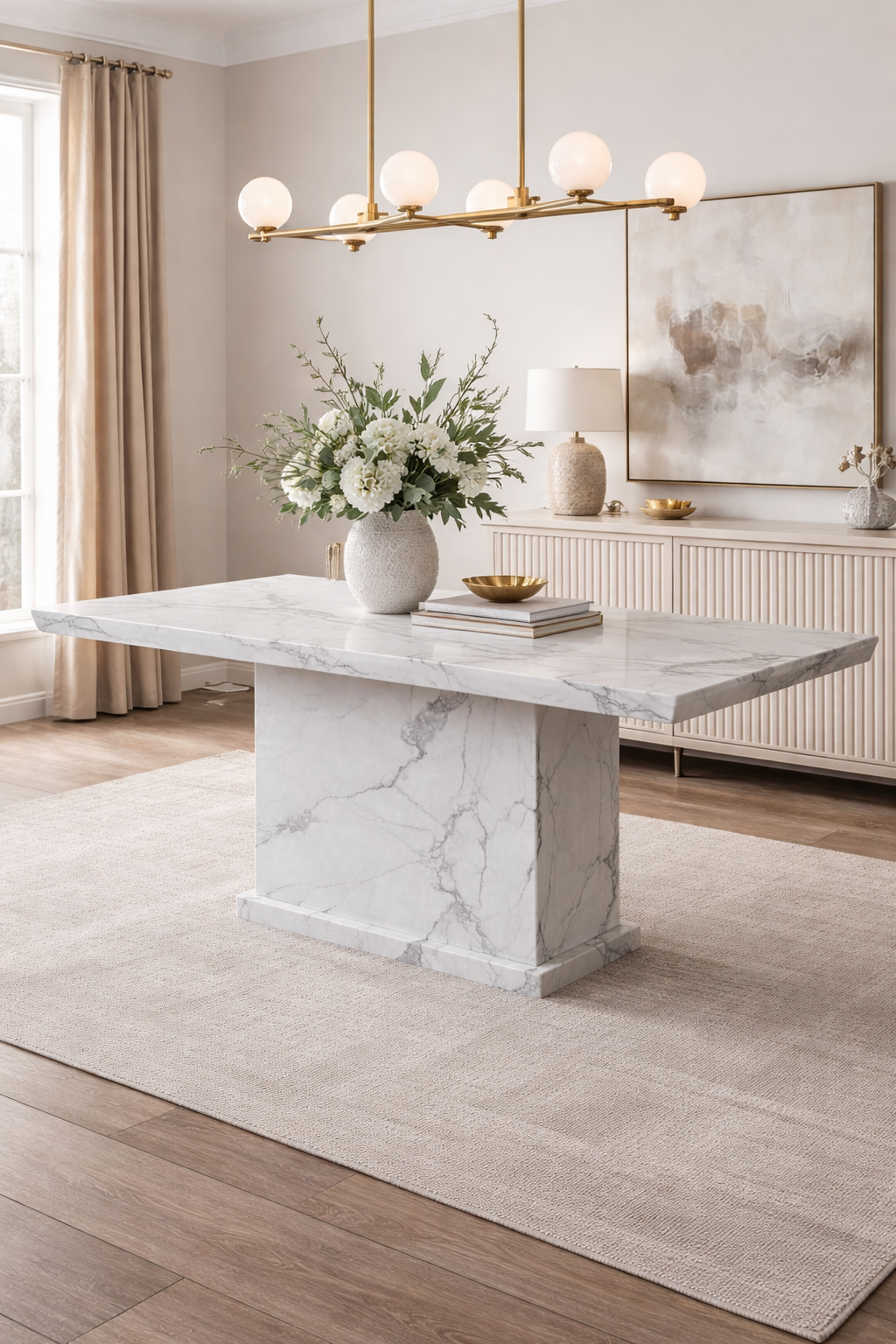 Malta Dining Table in White  & Grey Vein