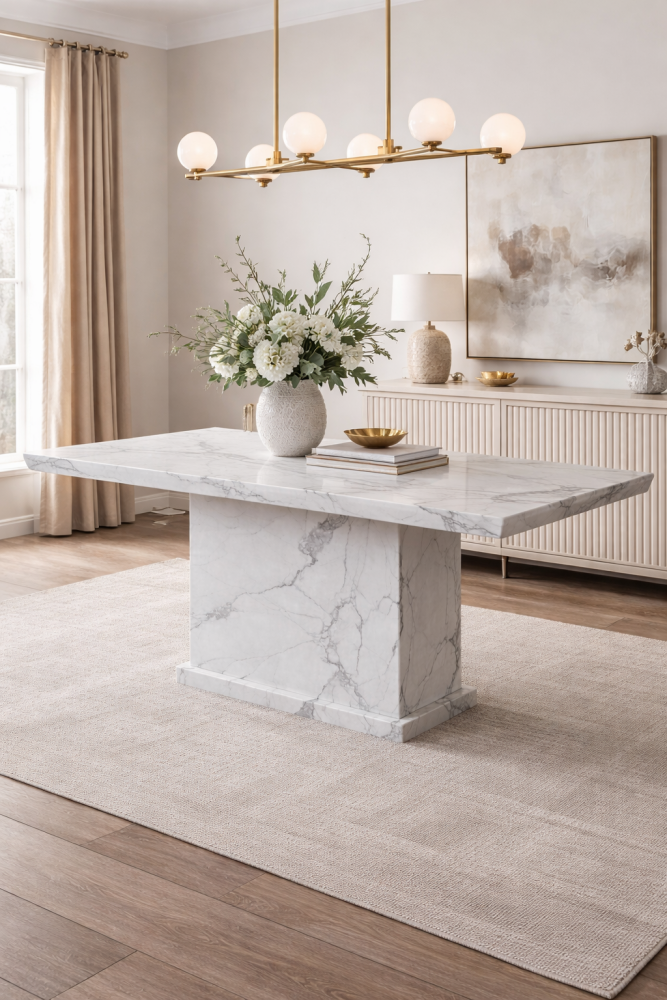 Malta Dining Table in White  & Grey Vein