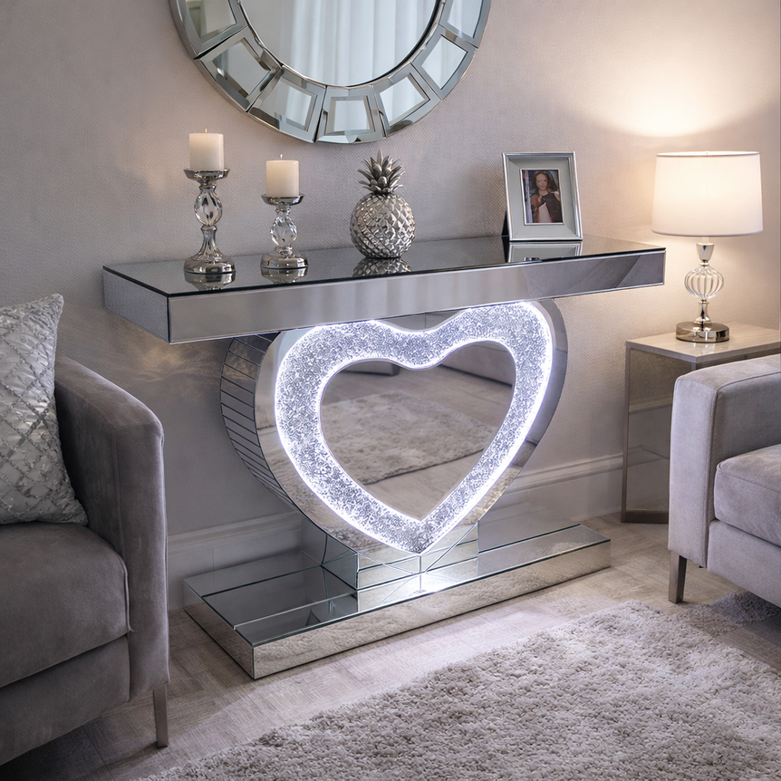 Diamond Crush  LED Heart Console Table 120cm