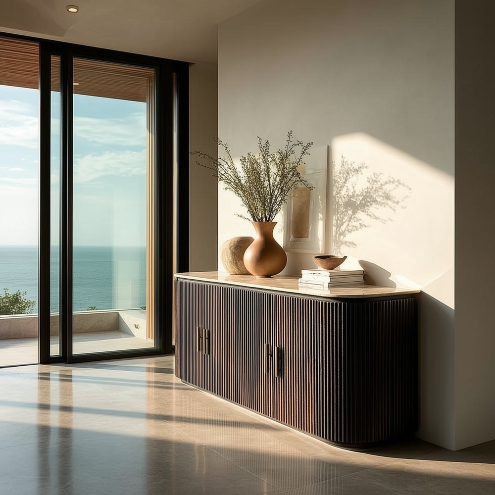 Athens Fluted Sideboard with a Beige Sintered Stone Top 180cm