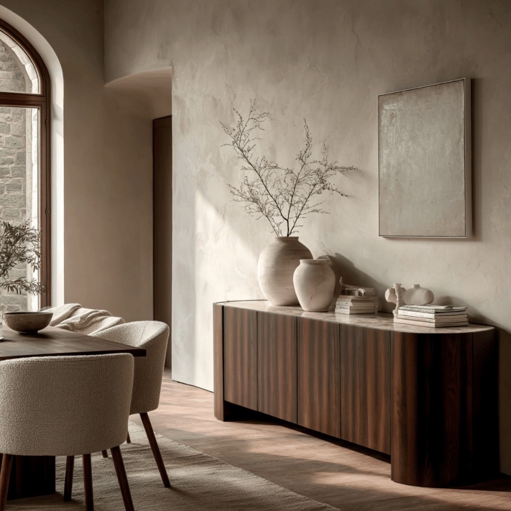 Atlanta Dark Wood Sideboard with a Beige Sintered Stone Top 180cm