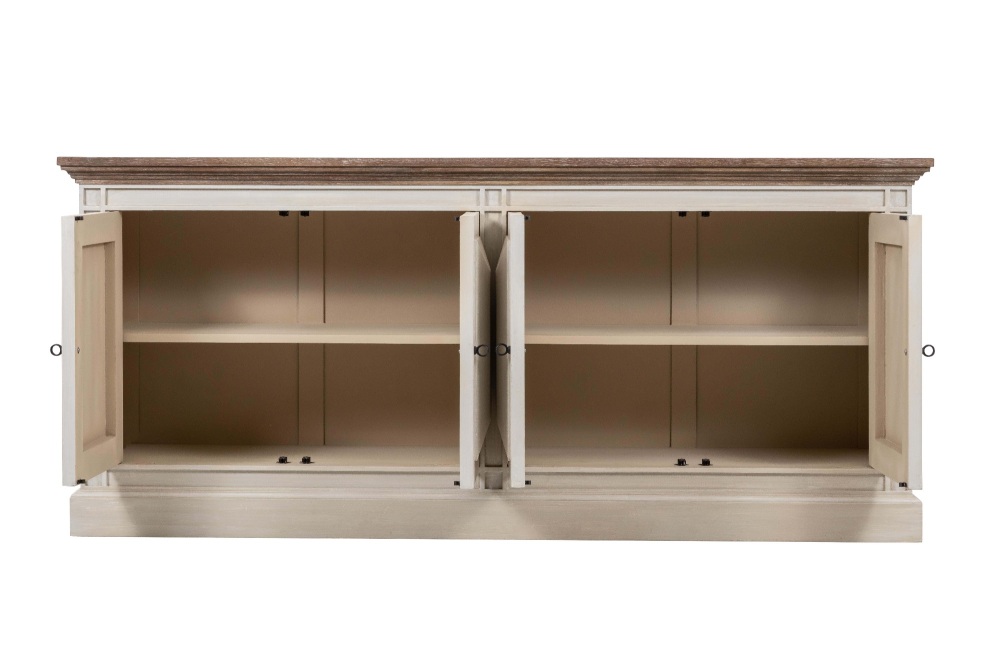 Devon Sideboard 4 Door Rustic White with oak Whitewash Top 195cm