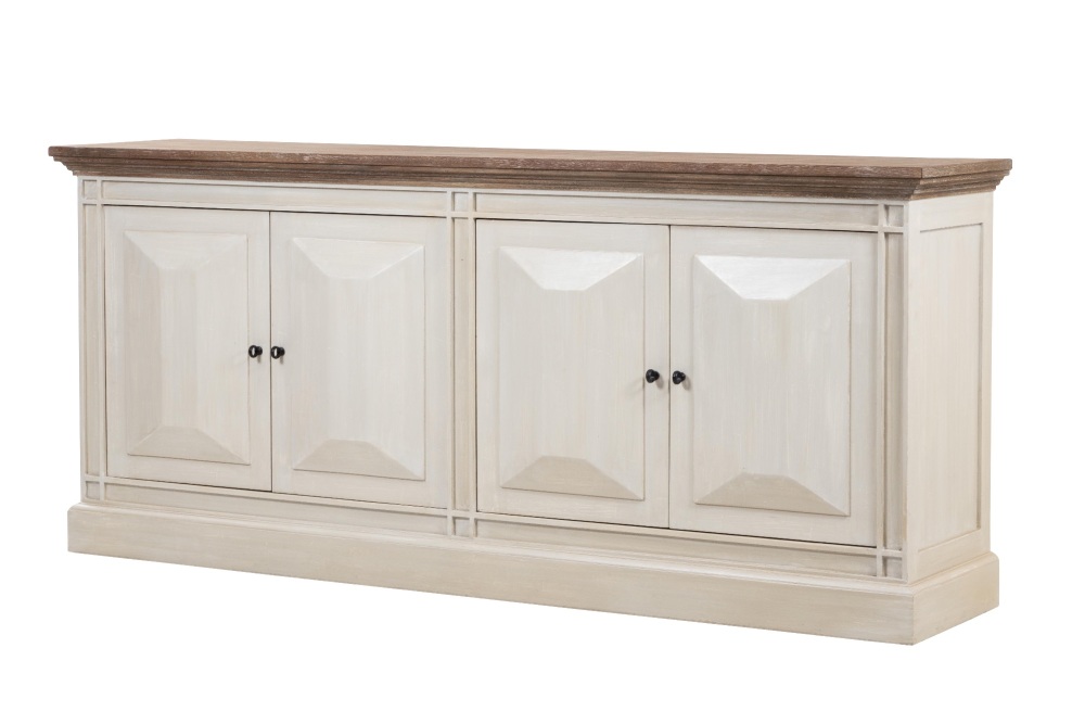 Devon Sideboard 4 Door Rustic White with oak Whitewash Top 195cm