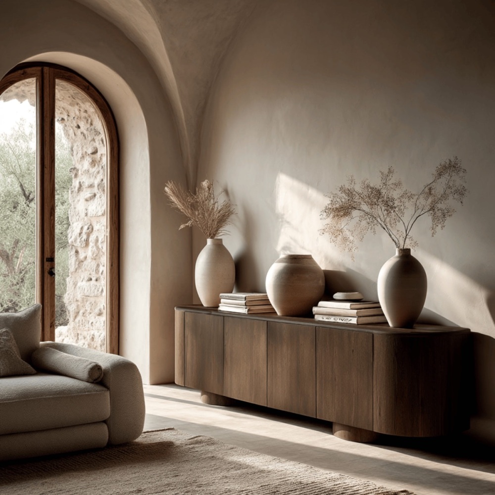 Tuscan Dark Wood Rounded 4 Door Sideboard 200cm