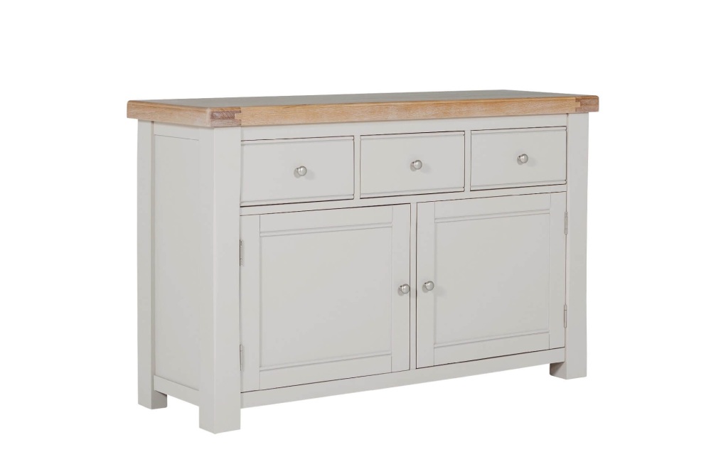 Dounee Large Oak Sideboard in Taupe 3 drawer 2 door