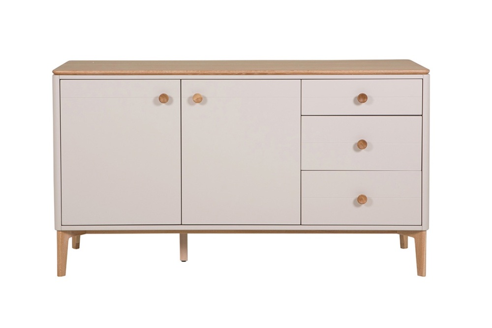 Marlow Oak Sideboard in Taupe 3 drawer 2 door 144cm
