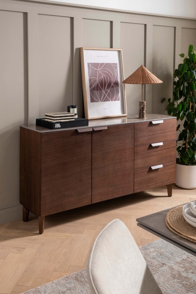 Axton Sideboard in wirh a Sinter Stone Latte Top 3 drawer 2 door 160cm