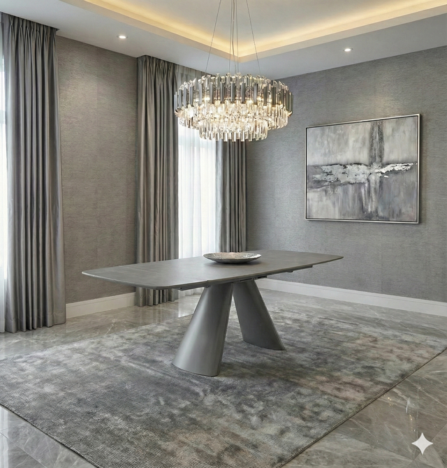 Gstaad Grey Stone Top Dining Table 160cm extends to 240cm