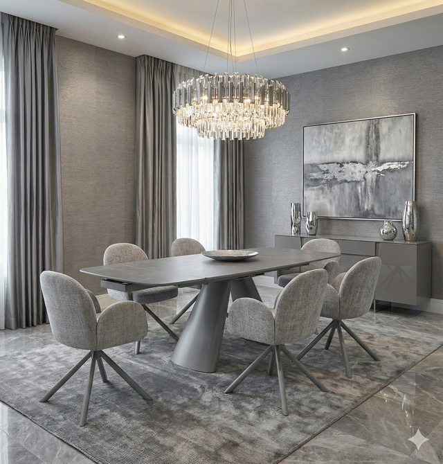 Gstaad Grey Stone Top Dining Table 160cm extends to 240cm
