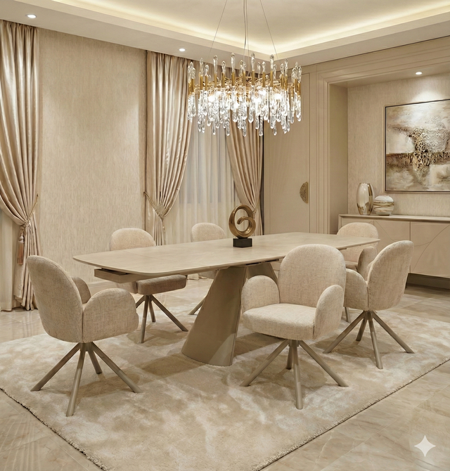 Gstaad Beige Stone Top Dining Table 160cm extends to 240cm