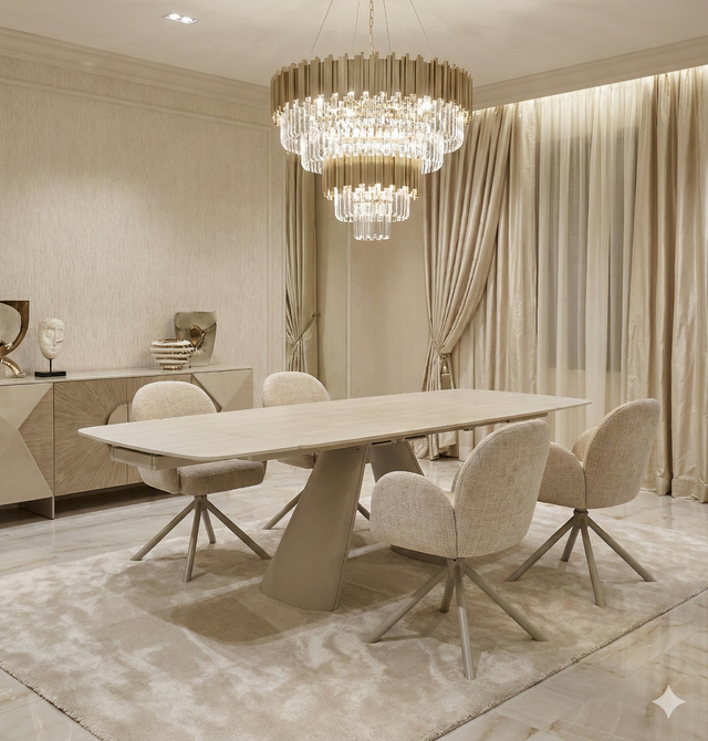Gstaad Beige Stone Top Dining Table 160cm extends to 240cm
