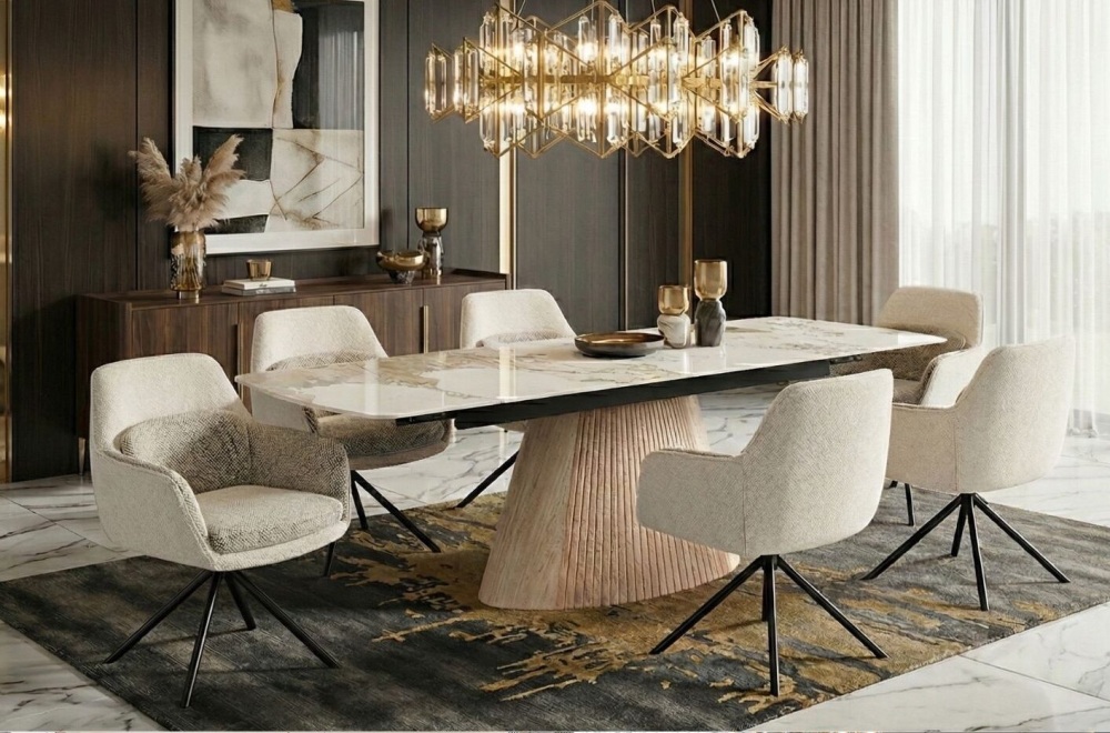 Monaco Pandora Beige Sintered Stone Top Dining Table 160cm extends to 240cm
