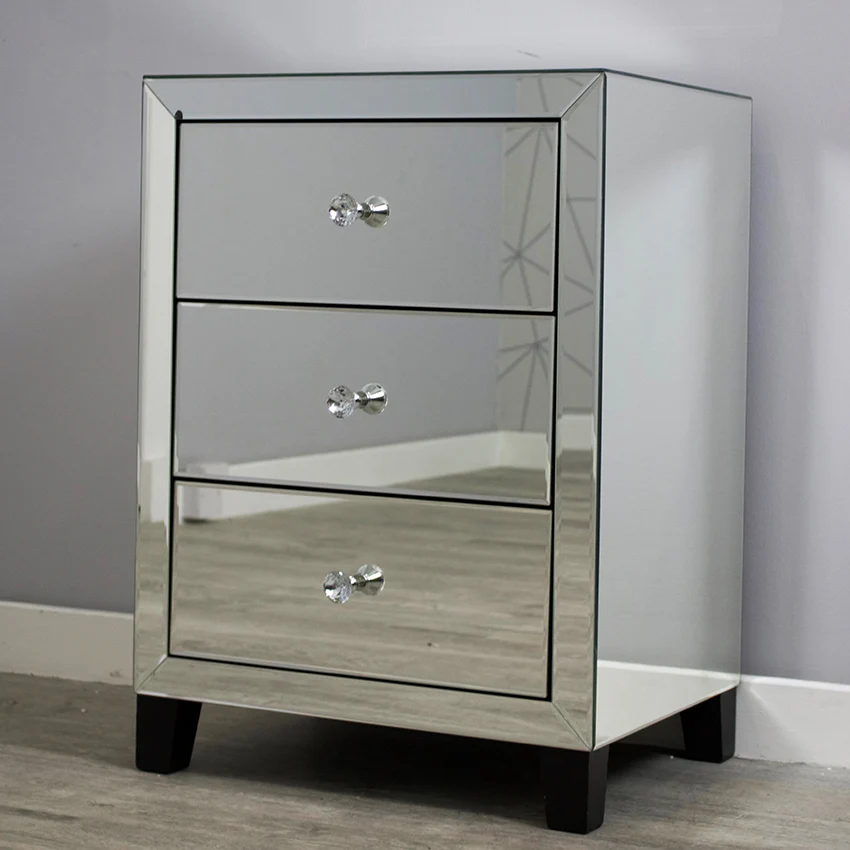 * Venetian Mirrored  3 Drawer Bedside Chest
