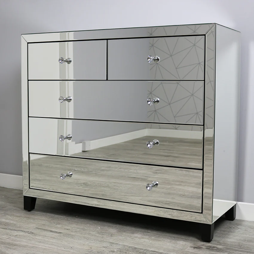 * Venetian Mirrored  5 Drawer Chest