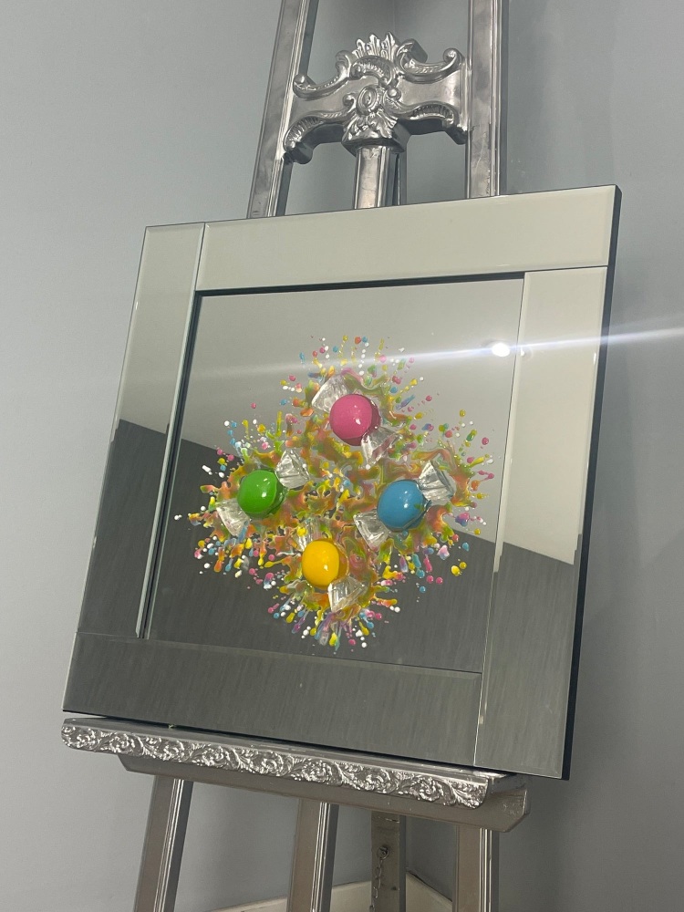 Jelly Babies Topsy Turvy  3D colour Splash Wall  art in a Mirror frame and mirror background 55cm x 55cm