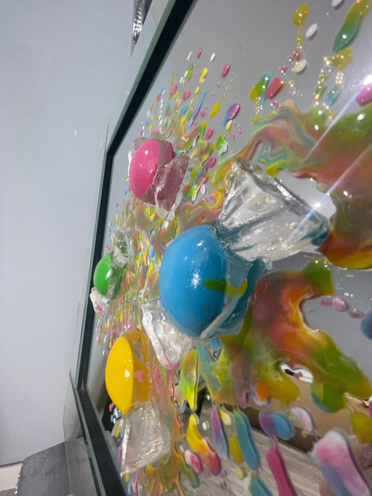 Jelly Babies Topsy Turvy  3D colour Splash Wall  art in a Mirror frame and mirror background 55cm x 55cm