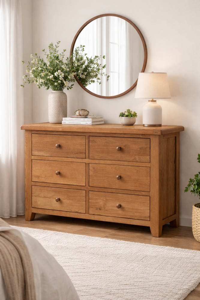 Oak Large 6 Draw Chest 128cm