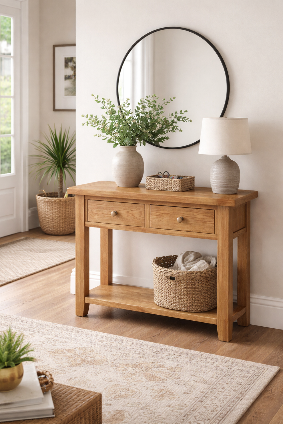 Oak 2 draw Console Table 85cm