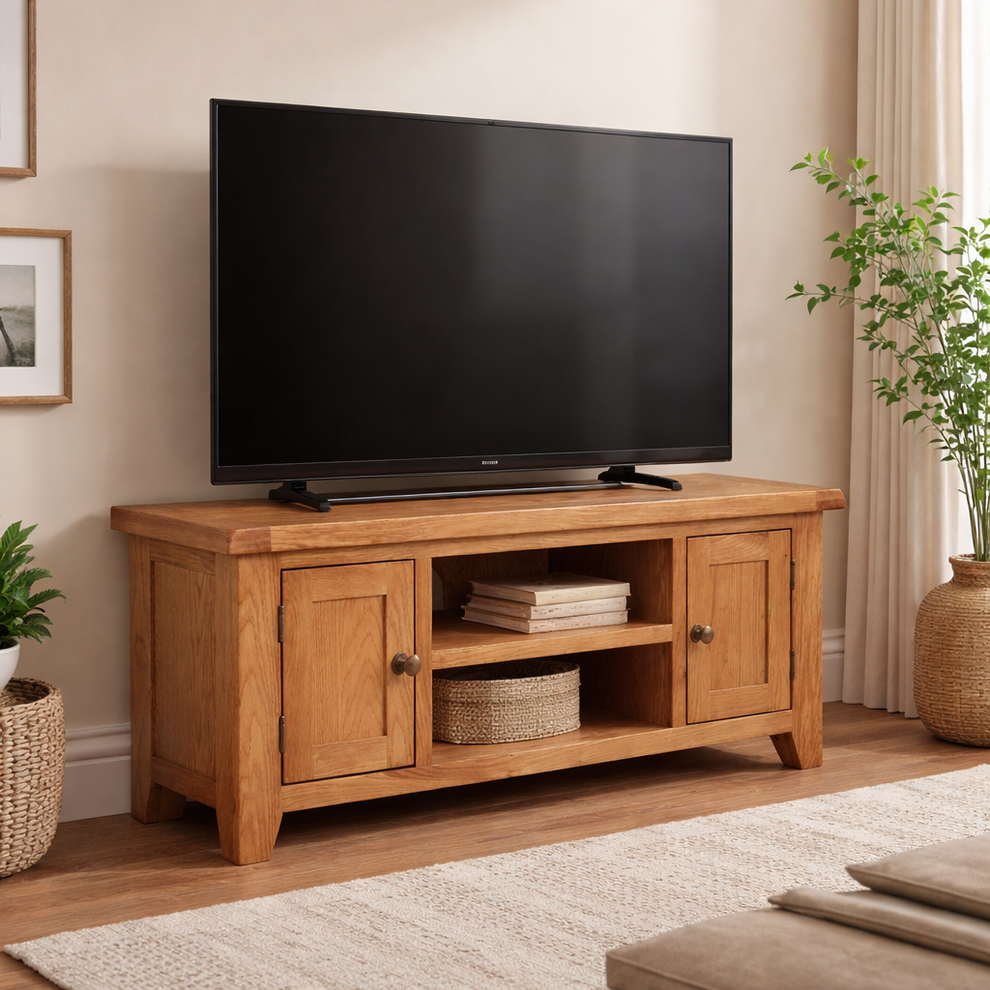 Oak TV Unit 120cm x 27cm x 50cm high