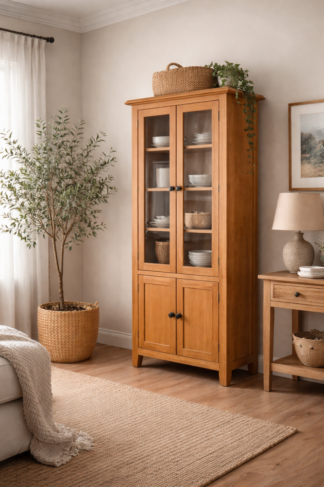 Oak 2 Door Display Cabinet 85cm x 180cm high