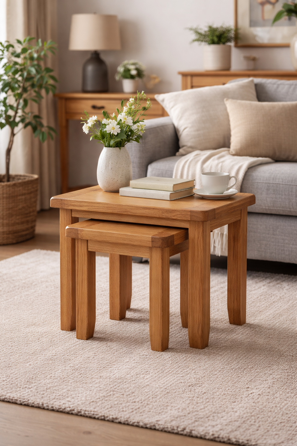 Oak nest of 2 Tables 54cm