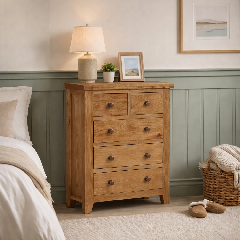 Oak Large 5 Draw Chest 85cm