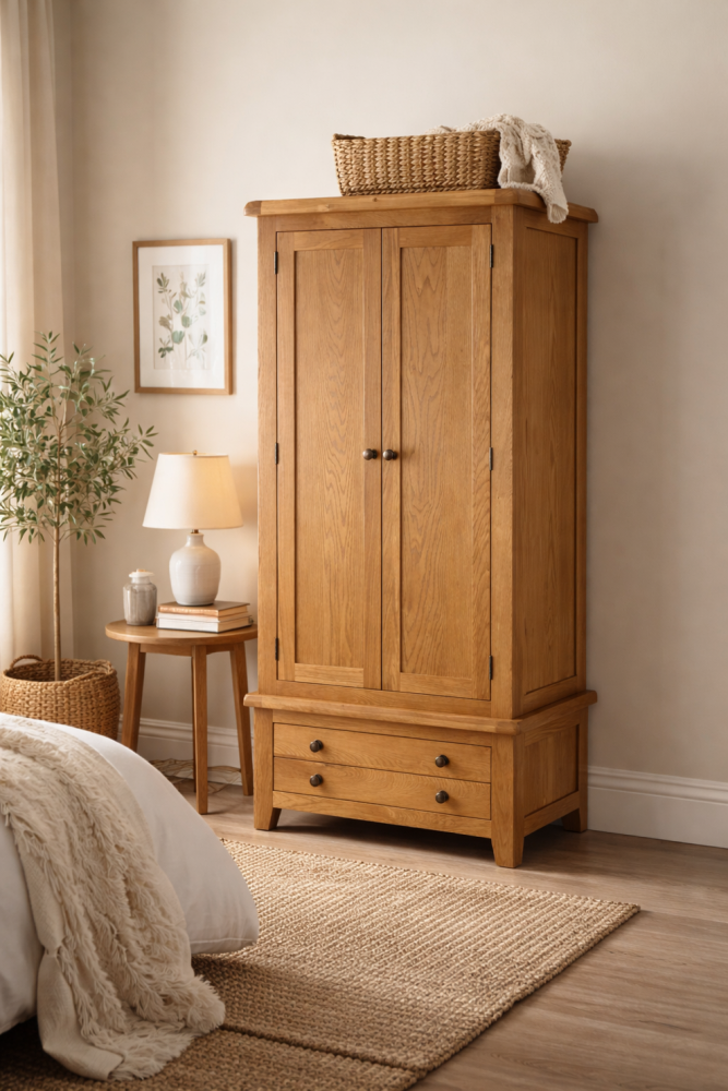 Oak 2 Door 2 draw Wardrobe 90cm