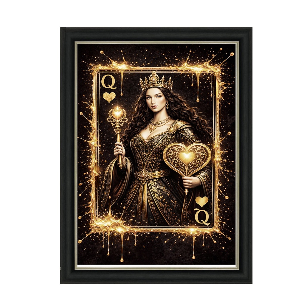 Vintage Queen of Hearts Wall Art in Gold