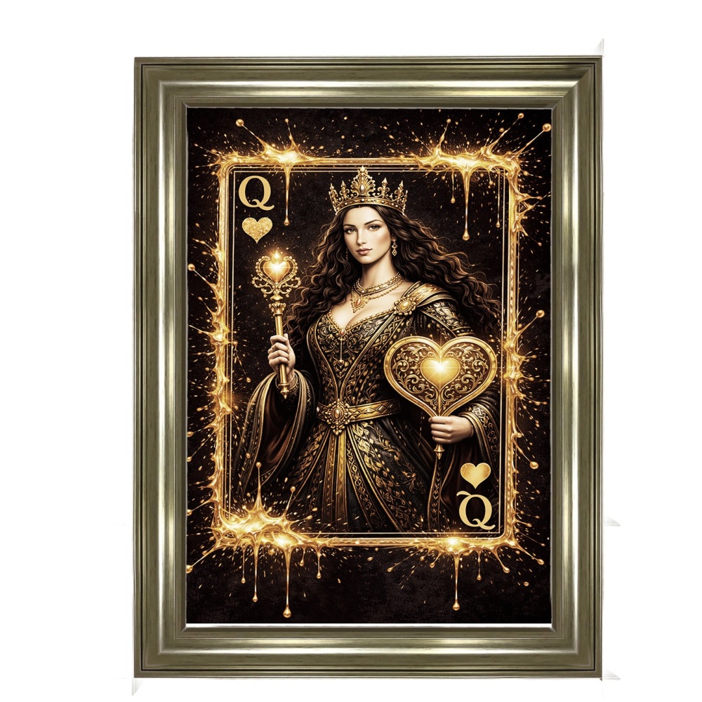Vintage Queen of Hearts Wall Art in Gold