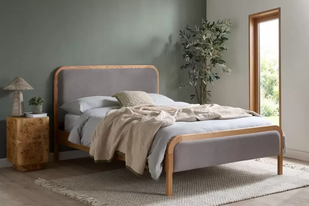 Amaya Bed with oak wood trim surround 4ft6 or 5ft