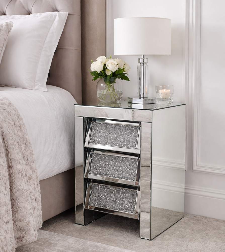 Crush Sparkle crystal Mirrored 3 Draw Slanted Chest