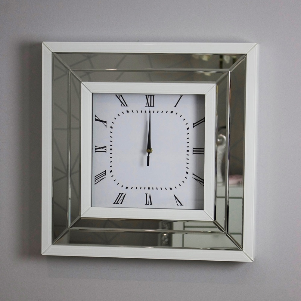 Bianco White Mirrored Square Wall Clock 50cm x 50cm