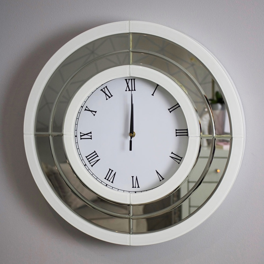 Bianco White Mirrored Square Wall Clock 50cm x 50cm