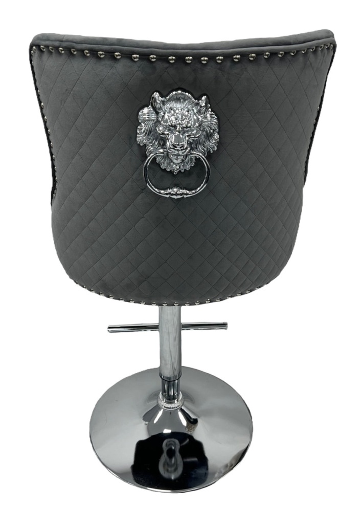 Mayfair Lion Knocker Back Stool in Grey with Chrome Leg