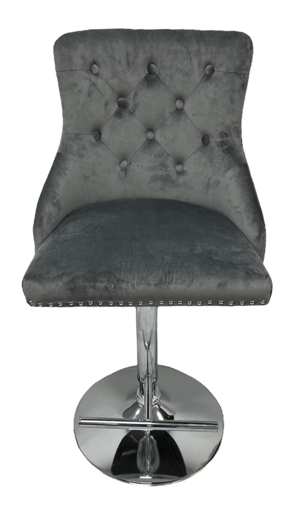Mayfair Lion Knocker Back Stool in Grey with Chrome Leg