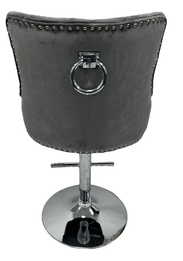 Mayfair Ring Knocker Back Stool in Grey with Chrome Leg