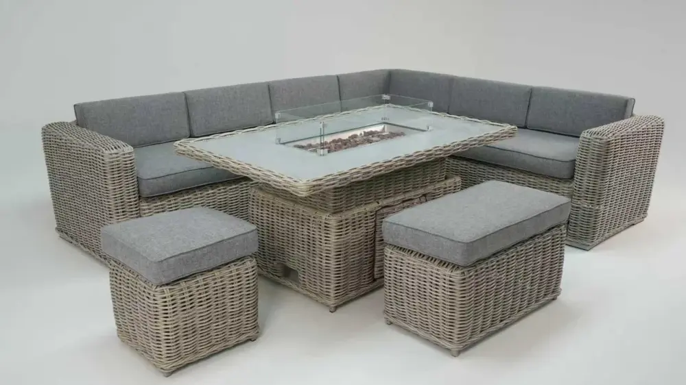 Luxury Corner Sofa with Rise and Fall Fire Pit Dining Table