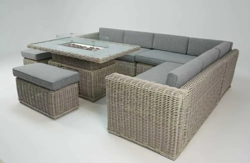 Luxury Corner Sofa with Rise and Fall Fire Pit Dining Table