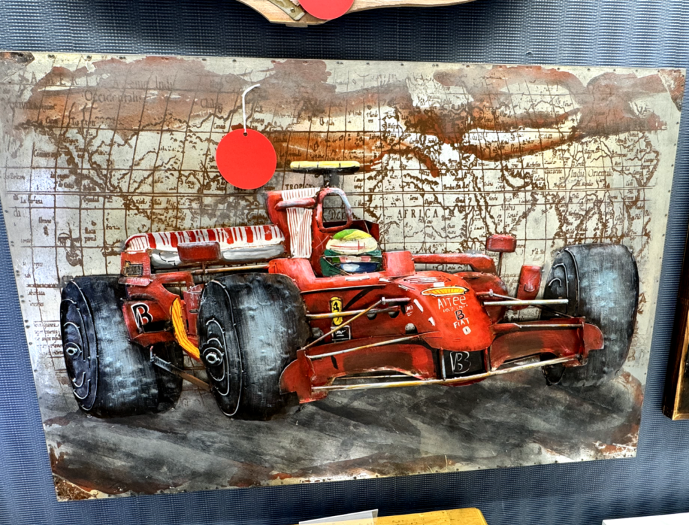 METAL WALL SIGN  ART FORMULA ONE CAR VINTAGE SHABBY CHIC 120cm x 80cm