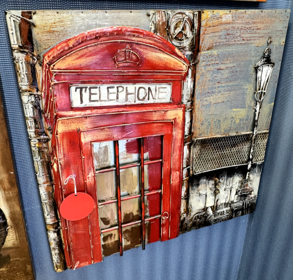 METAL WALL SIGN / ART LONDON TELEPHONE BOX VINTAGE SHABBY CHIC 80cm x 80cm