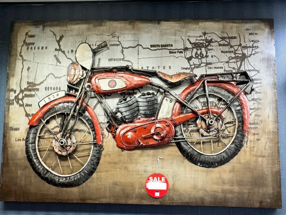 METAL WALL SIGN / ART 2D CLASSIC MOTORBIKE VINTAGE SHABBY CHIC 120cm x 80cm