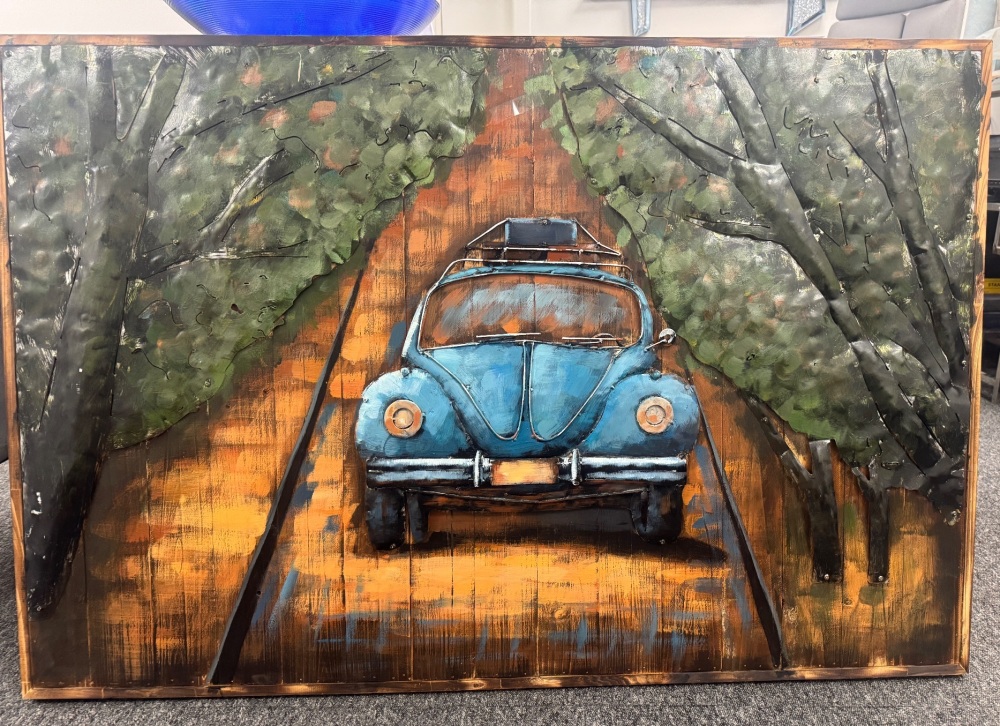 METAL WALL SIGN / ART VW BEETLE VINTAGE SHABBY CHIC 120cm x 80cm