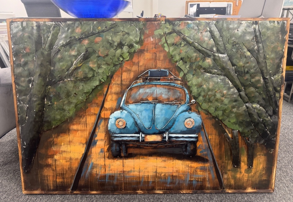METAL WALL SIGN / ART VW BEETLE VINTAGE SHABBY CHIC 120cm x 80cm