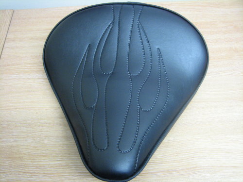Flamed Large Solo Seat 4cm Thick Black vinyl Harley Chopper Bobber