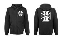 West Coast Choppers Iron Cross Hooded Zipped Sweat Shirt Black With White Print XL..... Cycle Haven