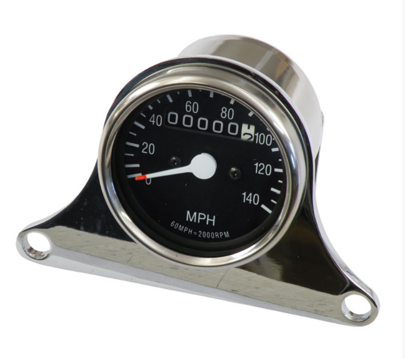 Harley 21 Front wheel drive mini speedo chrome with black face