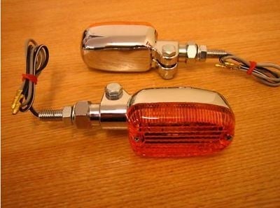 Adjustable Chrome Stem Amber Oblong Indicators - Cycle Haven. Fits Harley,