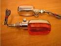 Adjustable Chrome Stem Amber Oblong Indicators - Cycle Haven. Fits Harley, Bobber, Custom, Trike. Sold in pairs 
