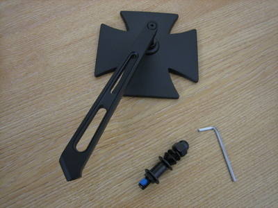 Maltese IRON CROSS Mirror Black Harley Chop Bobber Cycle Haven